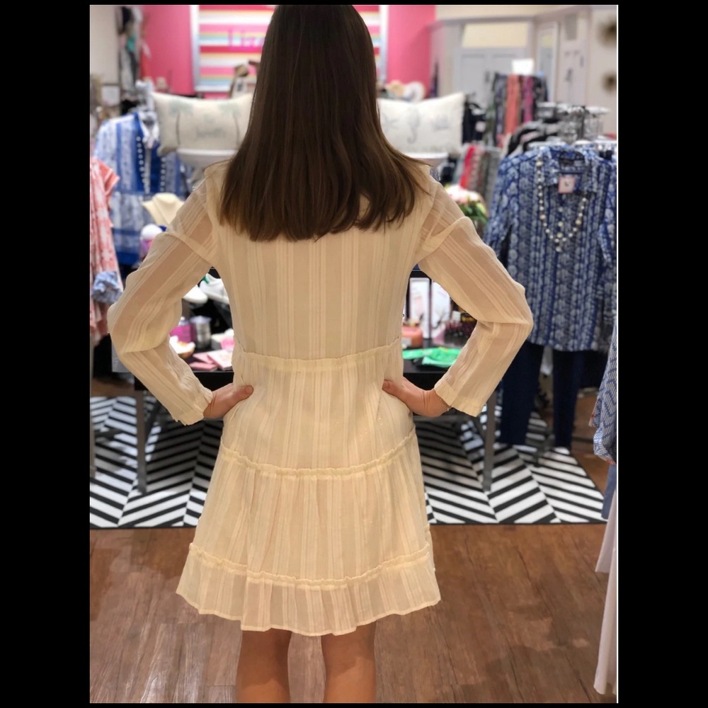 Liza Byrd Kirby White and Gold Tiered Dress NWT - Picture 2 of 4